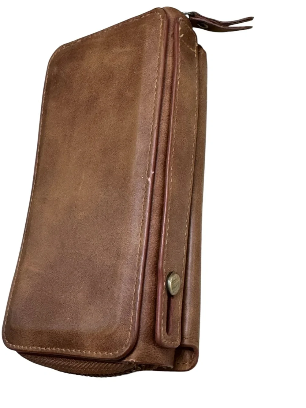 BRG Bifold Brown Faux Leather Women’s Zip Wallet with Snap Closure